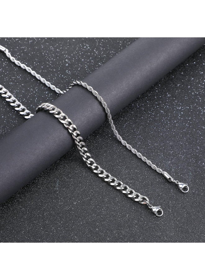 Chain Bracelet for Men 2 Pcs Silver Plated Figaro Rope Cuban Link Bracelet Set Stainless Steel Bracelets Mens Waterproof Metal Chain Bracelets Jewelry for Men Dad Husband Boyfriend - Image 3