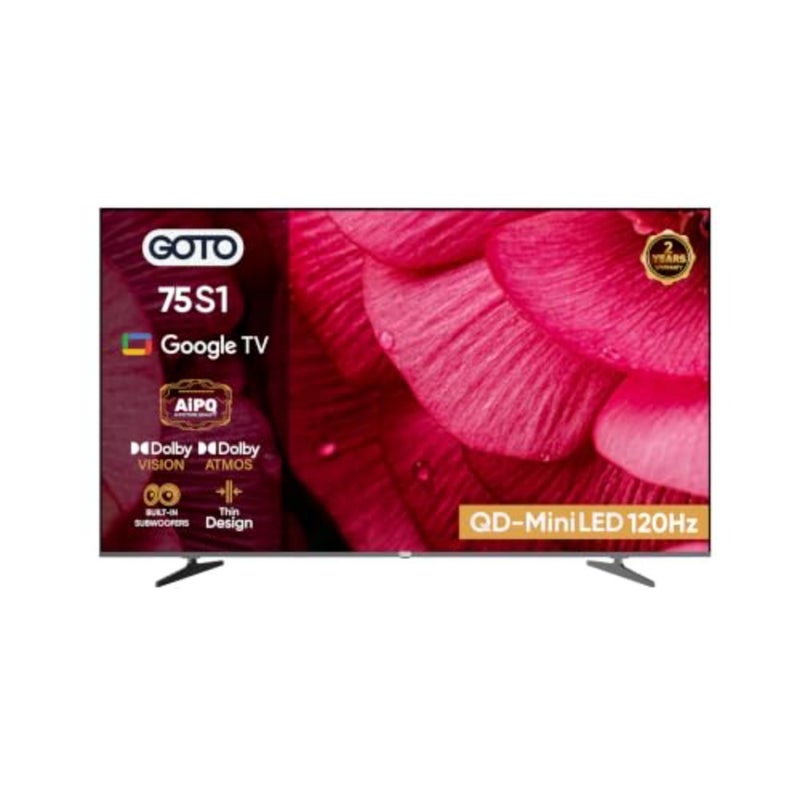 75" Google TV, QD-MiniLED, 4K UHD, 120Hz Game Booster Mode +VRR, Quad-Core Processor, Dolby Vision and Dolby ATMOS, Built-in Chromecast, AiPQ, 20W Subwoofer, Bluetooth 5.1, 2.4/5GHz WiFi, Frameless - Image 1