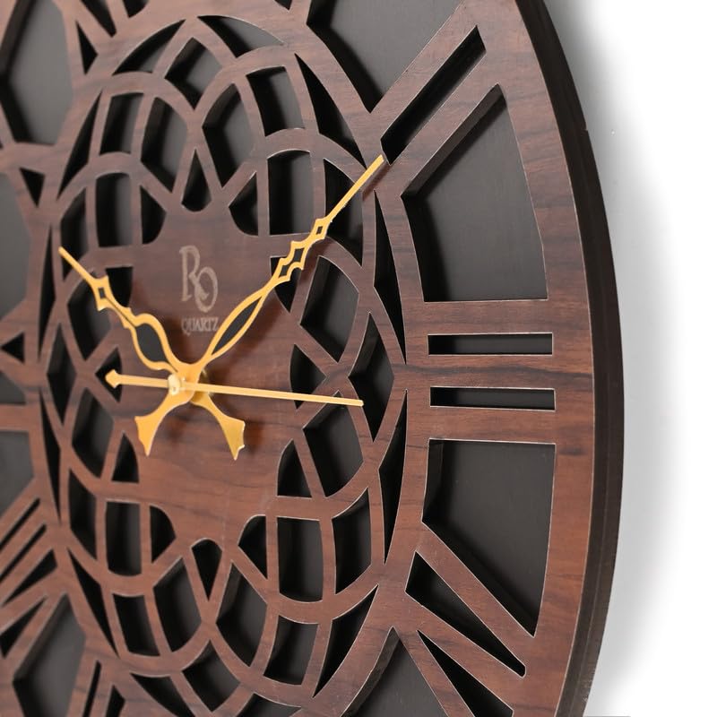 REGIIS OPERA Engineered Wood Round Shape Wall Clock with Roman Dial and Silent Quartz Movement | Decorative Wooden Anti Reflection Analog Vintage Clock for Home and Office (Brown, 15.5 Inch) - Image 5