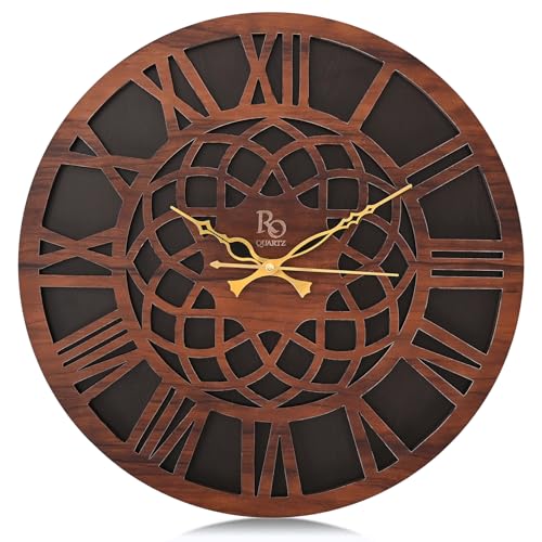 REGIIS OPERA Engineered Wood Round Shape Wall Clock with Roman Dial and Silent Quartz Movement | Decorative Wooden Anti Reflection Analog Vintage Clock for Home and Office (Brown, 15.5 Inch) - Image 2