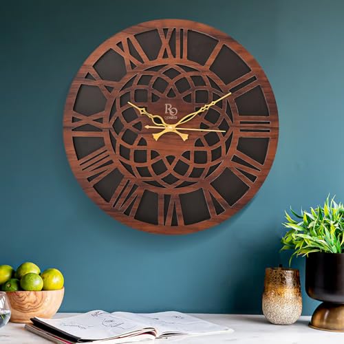 REGIIS OPERA Engineered Wood Round Shape Wall Clock with Roman Dial and Silent Quartz Movement | Decorative Wooden Anti Reflection Analog Vintage Clock for Home and Office (Brown, 15.5 Inch) - Image 1