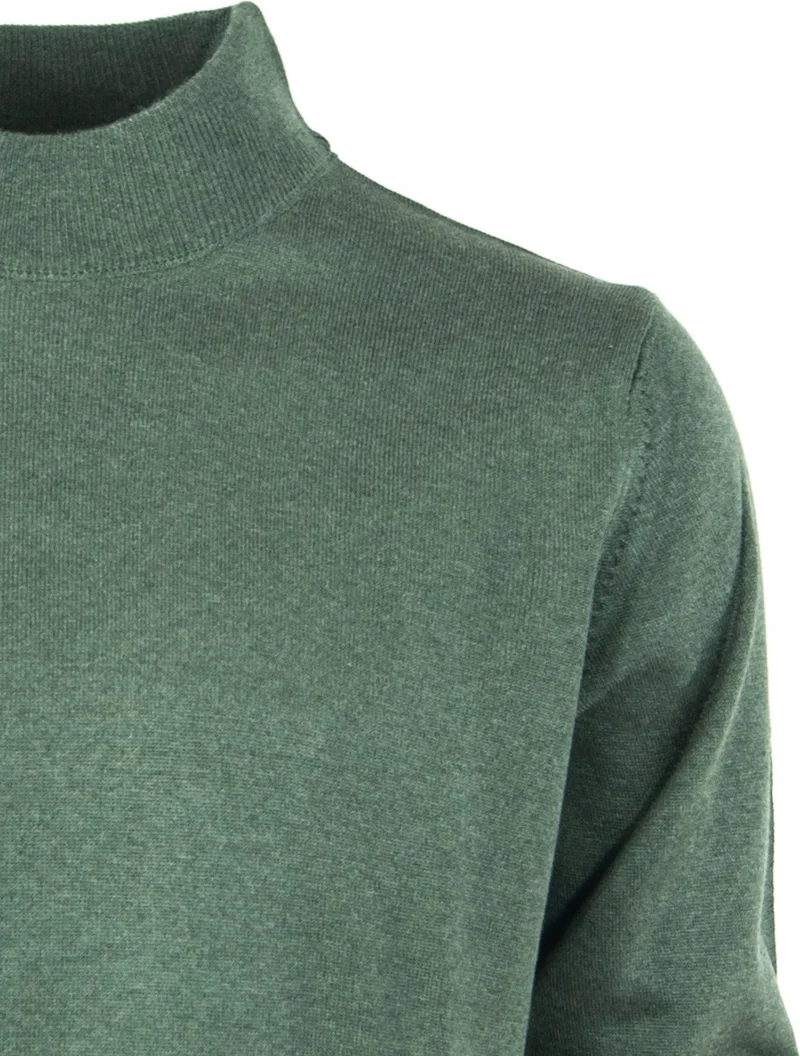 Oppland Men's Long Sleeve Half Turtleneck Classic Model Comfortable Cut Full Pattern Wool Woven Sweater