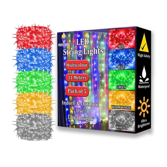PLASTIC LED BULBS STRING LED LIGHTS FOR HOME DECORATION FOR DIWALI DECORATION ITEMS FOR HOME DECOR LIGHTS OF HOME DECORATION 11 METER 40 LED SET OF 5 MULTICOLOR