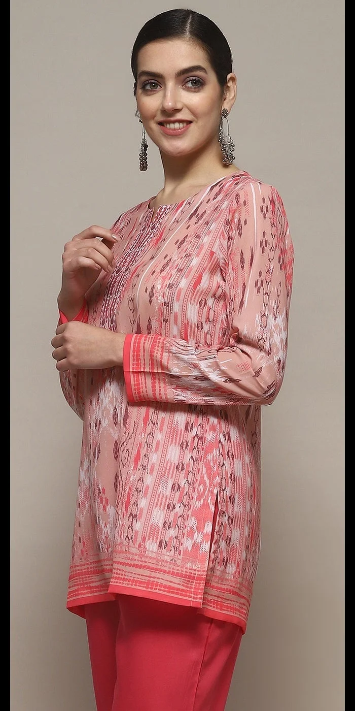 Biba Pink Polyester Straight Kurti
