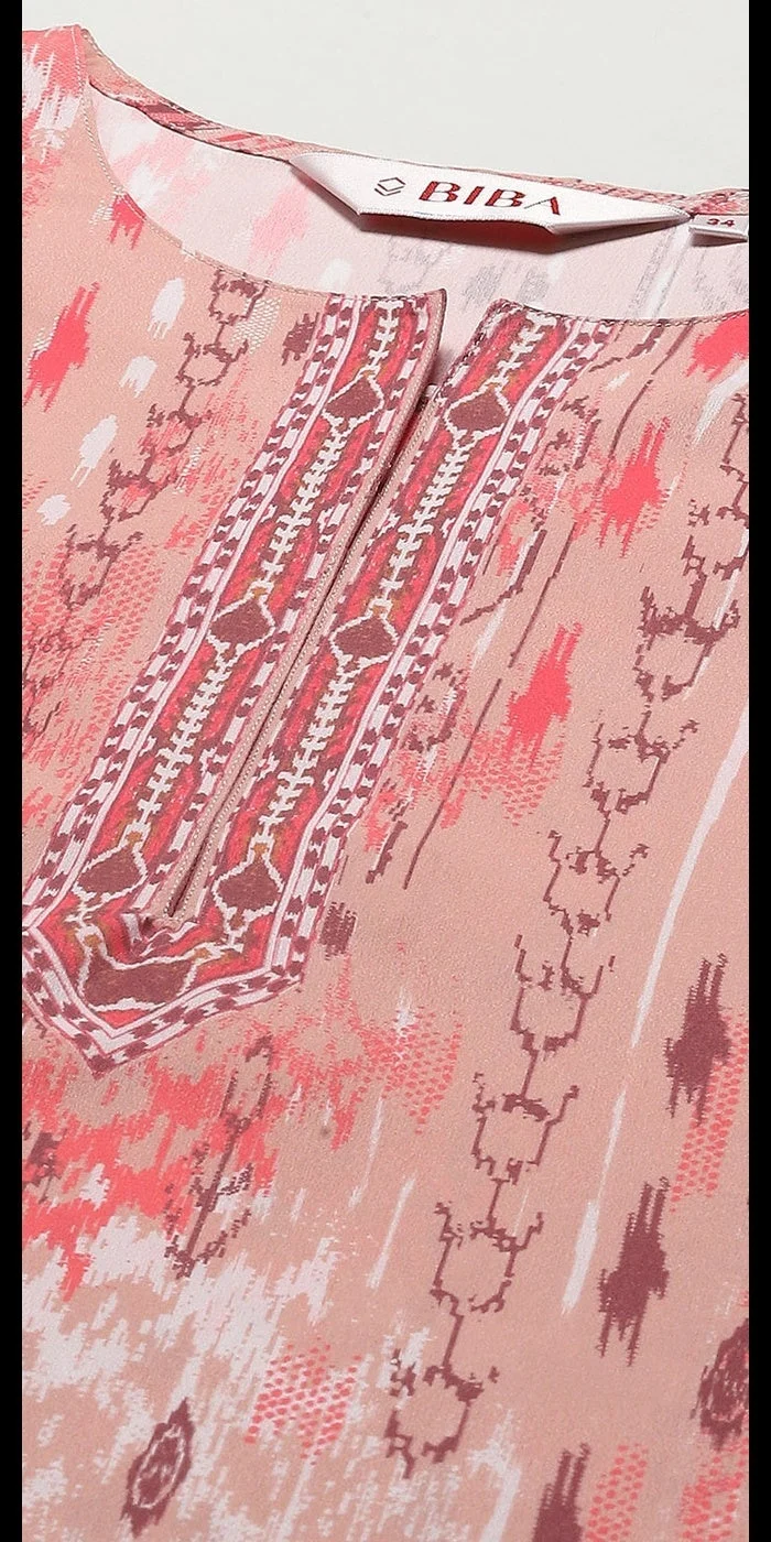 Biba Pink Polyester Straight Kurti