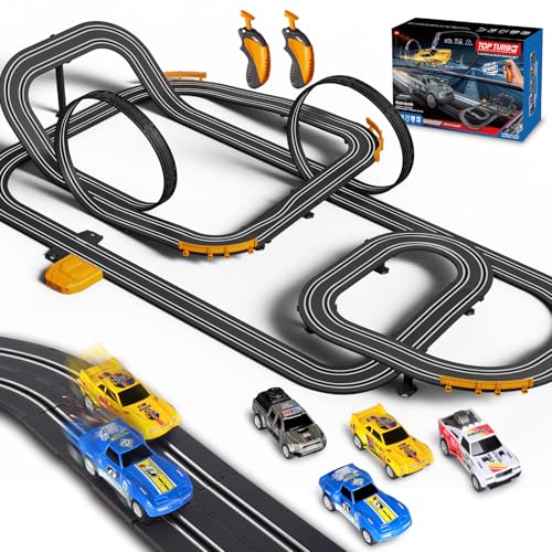 Jumplanma Slot Car Race Track with 4 HighSpeed Racing Cars Battery or Electric Race Car Toy for Kids Boys Dual Racing Game 2 Hand Controllers Toys for Girls Children Age 67812 Years Old - Image 1