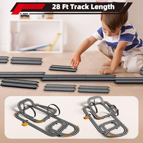 Jumplanma Slot Car Race Track with 4 HighSpeed Racing Cars Battery or Electric Race Car Toy for Kids Boys Dual Racing Game 2 Hand Controllers Toys for Girls Children Age 67812 Years Old - Image 5