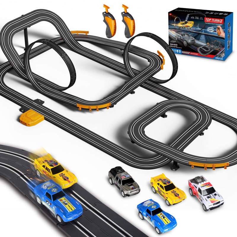 Jumplanma Slot Car Race Track with 4 HighSpeed Racing Cars Battery or Electric Race Car Toy for Kids Boys Dual Racing Game 2 Hand Controllers Toys for Girls Children Age 67812 Years Old - Image 3