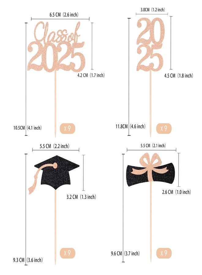 Gexolenu Class of 2025 Graduation Party Decoration Cupcake Toppers, Double-Sided Diploma Grad Cap Cake Toppers (36 pcs, Rose Gold) - Image 2