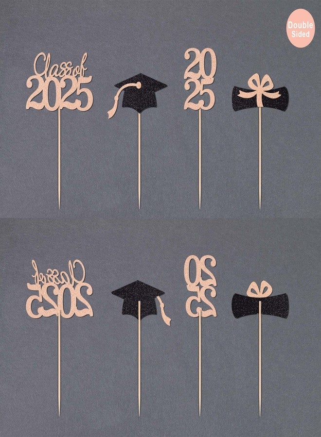 Gexolenu Class of 2025 Graduation Party Decoration Cupcake Toppers, Double-Sided Diploma Grad Cap Cake Toppers (36 pcs, Rose Gold) - Image 4