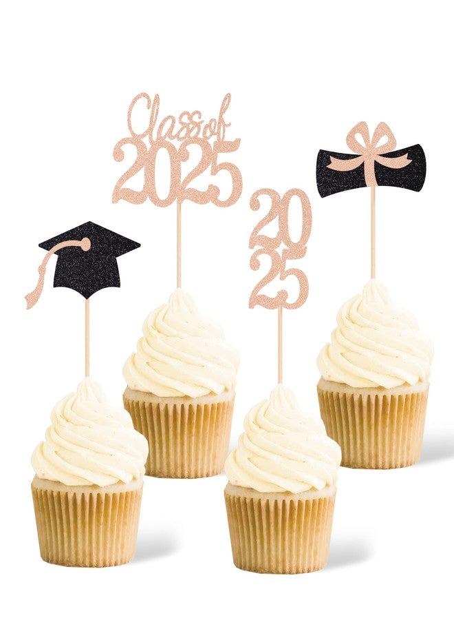 Gexolenu Class of 2025 Graduation Party Decoration Cupcake Toppers, Double-Sided Diploma Grad Cap Cake Toppers (36 pcs, Rose Gold) - Image 1