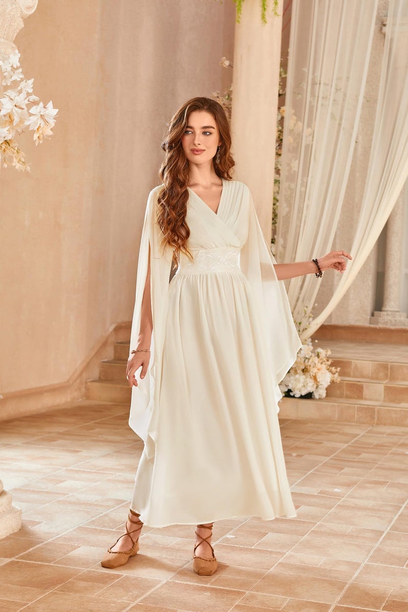 Scarlet Darkness Women's Renaissance Costume Wrap V Neck Medieval Dress Split Bell Sleeve Embroidery Fairy Dresses - Image 3