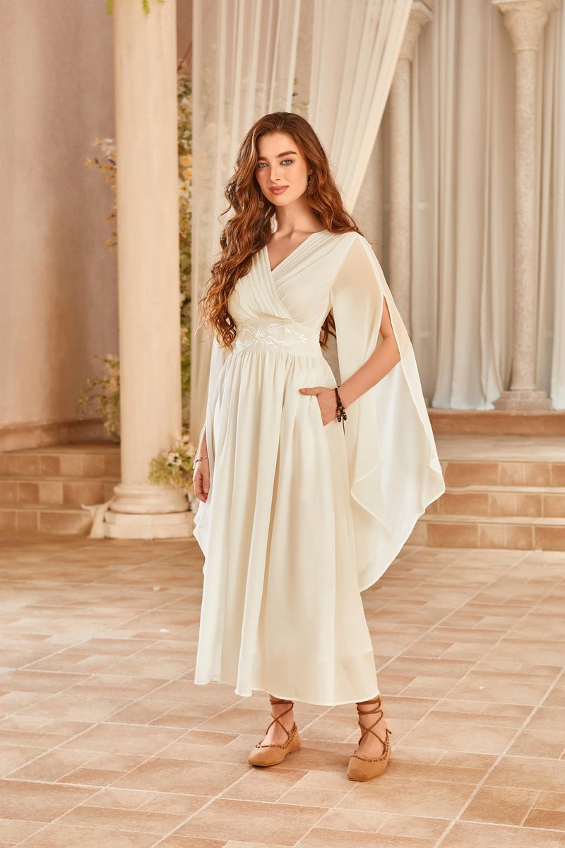 Scarlet Darkness Women's Renaissance Costume Wrap V Neck Medieval Dress Split Bell Sleeve Embroidery Fairy Dresses - Image 2