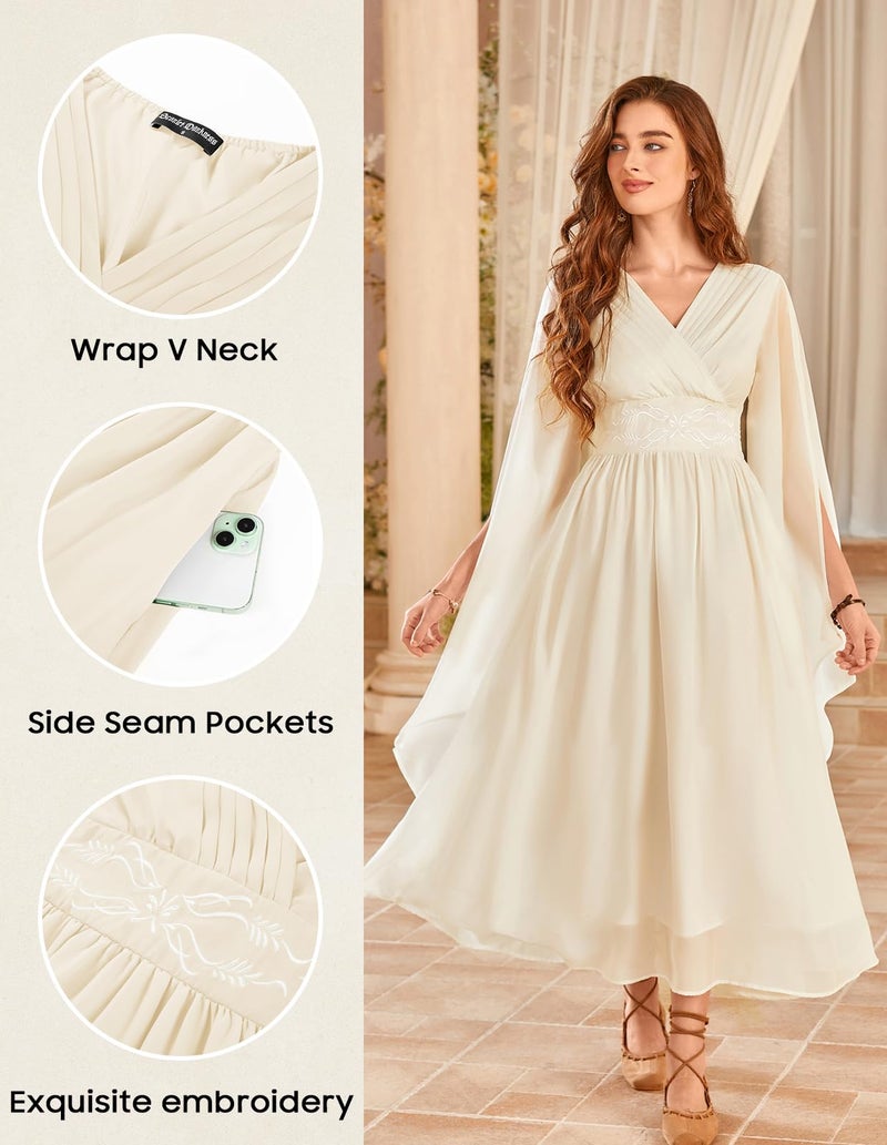 Scarlet Darkness Women's Renaissance Costume Wrap V Neck Medieval Dress Split Bell Sleeve Embroidery Fairy Dresses - Image 4
