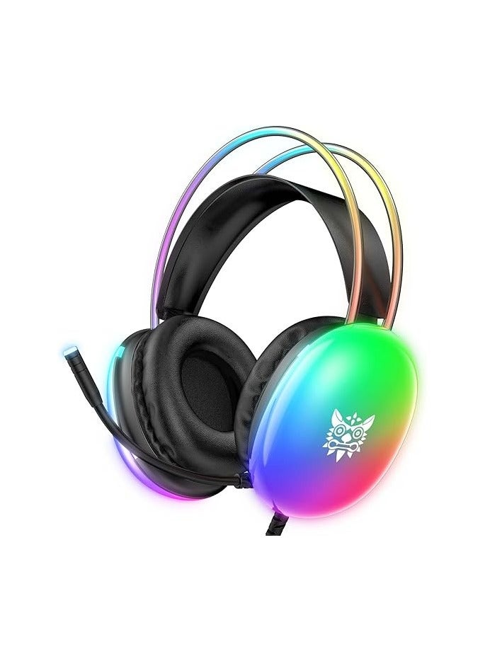 onikuma X25 Gaming Headset with Microphone, RGB Gradient Dynamic Lighting, PC Wired Lightweight Gaming Headphones for PS4/PS5/Laptop/MAC, 3.5mm Audio Over Ear Headphone, Stereo Surround Sound - Image 1