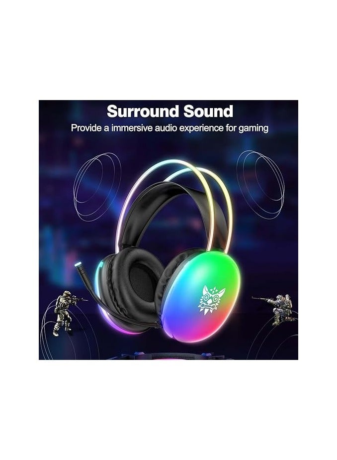 onikuma X25 Gaming Headset with Microphone, RGB Gradient Dynamic Lighting, PC Wired Lightweight Gaming Headphones for PS4/PS5/Laptop/MAC, 3.5mm Audio Over Ear Headphone, Stereo Surround Sound - Image 2