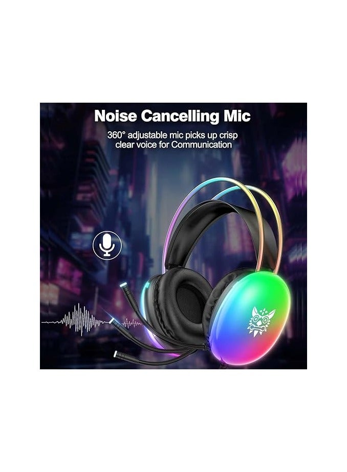 onikuma X25 Gaming Headset with Microphone, RGB Gradient Dynamic Lighting, PC Wired Lightweight Gaming Headphones for PS4/PS5/Laptop/MAC, 3.5mm Audio Over Ear Headphone, Stereo Surround Sound - Image 3