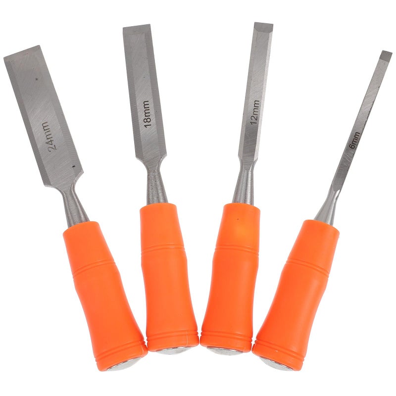 Wood Chisels Set 6 24mm High Carbon Steel Blades Plastic Handles Carving Tools - Image 2