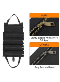Beauenty Super Roll Tool Roll,Multi-Purpose Roll Up Tool Bag, Wrench Roll,Canvas Tool Organizer Bucket,Car First Aid Kit Wrap Roll Storage Case,Hanging Tool Zipper Carrier Tote,Car Camping Gear  - Image 4