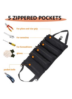 Beauenty Super Roll Tool Roll,Multi-Purpose Roll Up Tool Bag, Wrench Roll,Canvas Tool Organizer Bucket,Car First Aid Kit Wrap Roll Storage Case,Hanging Tool Zipper Carrier Tote,Car Camping Gear  - Image 3