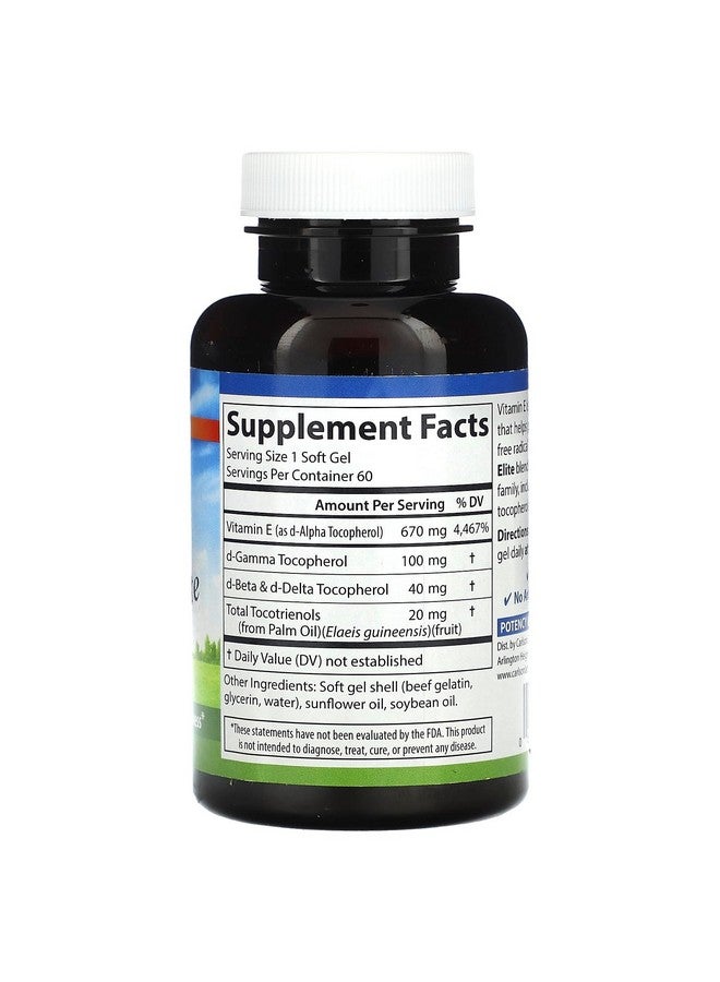 Carlson Labs E-Gems Natural Vitamin E Elite, 1000 IU, 60 Softgels - Image 2