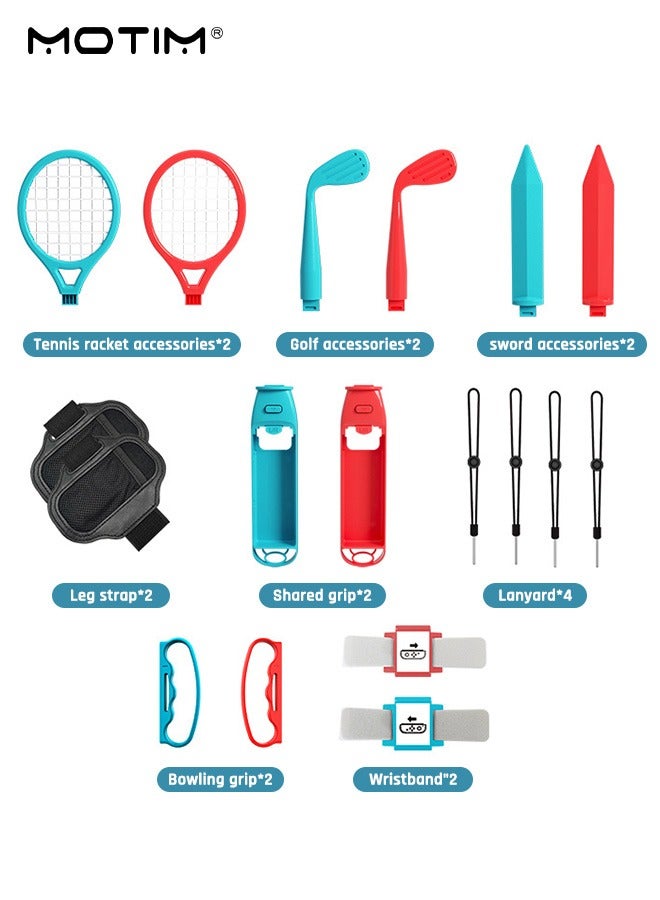Motim 18 in 1 Switch Sports Game Accessories Bundle for Nintendo Switch, Family Games Accessories Kit, Included: Tennis Rackets+Sword Grips+Golf Clubs+Wrist Dance Bands and Leg Strap - Image 2