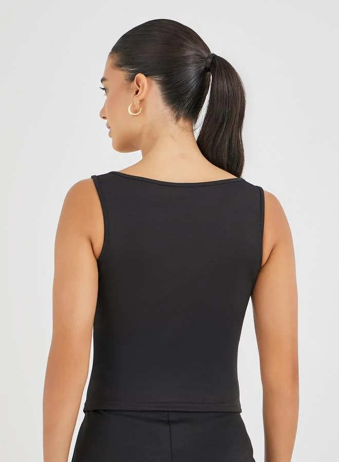 Styli Styli Buttoned Square Neck Sleeveless Top