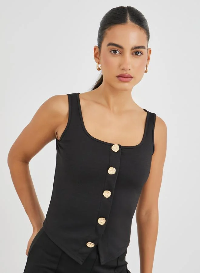 Styli Styli Buttoned Square Neck Sleeveless Top