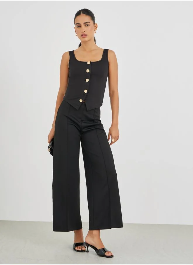 ستايلي Styli Buttoned Square Neck Sleeveless Top