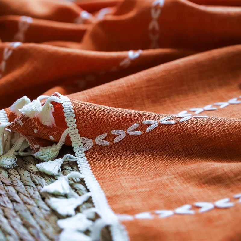 Deeprove Orange Boho Curtains 72 inches Length  Vintage Burnt Bohemian Embroidery Farmhouse Cotton Linen Fringe Window Treatments Autumn Fall Thanksgiving Gothic Halloween Decor  W52 x L72  1 Panel - Image 3