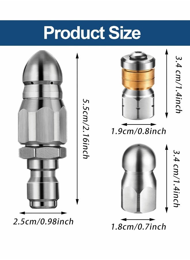 Generic - Sewer Jetter Nozzle Set, Rotating Jetting Nozzle and Stainless Steel Replacement Kit for 1/4 Inch Pressure Washer Accessories up to 5000 PSI - Image 1