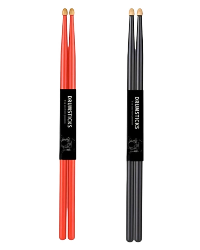KalamkariX 2 Pairs Drum Sticks,Drumsticks Set for Beginners and Intermediate Players, Red and Black Drum Sticks for Practice and Live Performances - Image 1