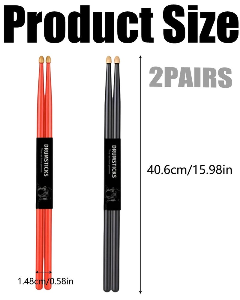 KalamkariX 2 Pairs Drum Sticks,Drumsticks Set for Beginners and Intermediate Players, Red and Black Drum Sticks for Practice and Live Performances - Image 2