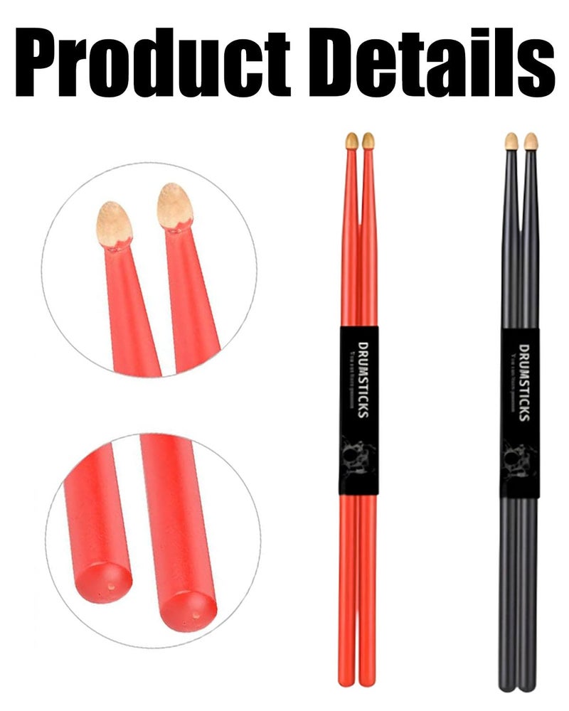 KalamkariX 2 Pairs Drum Sticks,Drumsticks Set for Beginners and Intermediate Players, Red and Black Drum Sticks for Practice and Live Performances - Image 3