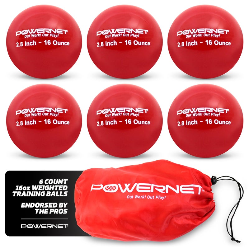 PowerNet Weighted Baseballs for Hitting Training Baseball Training Equipment for Throwing Batting Build Muscle Strength 6 Balls 28 16 Oz Red