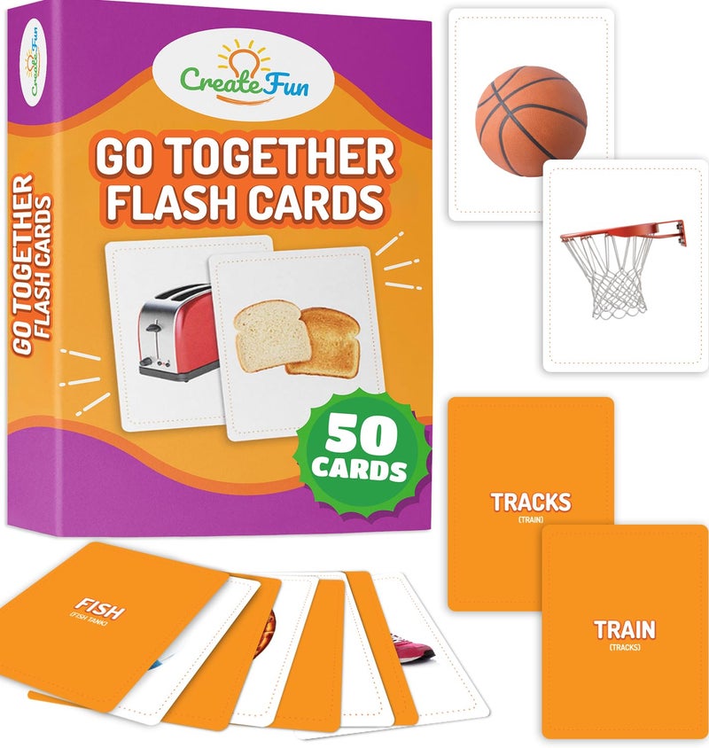 CreateFun Go Together Flash Cards for Kids & Adults â€“ 50 Realistic Matching Picture Cards for Speech Therapy, Dementia Activities, ESL, Autism Learning, Memory & Language Development, Classroom & Home Use - Image 1