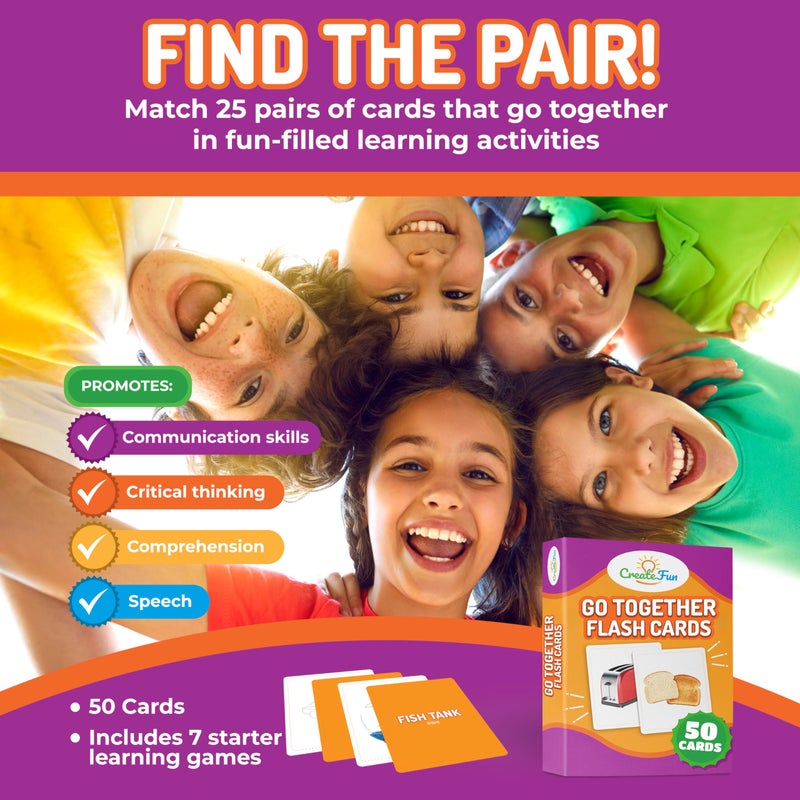 CreateFun Go Together Flash Cards for Kids & Adults â€“ 50 Realistic Matching Picture Cards for Speech Therapy, Dementia Activities, ESL, Autism Learning, Memory & Language Development, Classroom & Home Use - Image 2