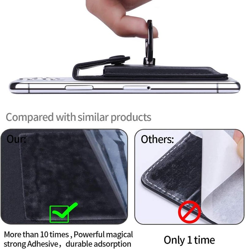 YUNCE Ring Stand Stick on Wallet Cell Phone Slim Leather Wallet Stick on Wallet Credit Card RFID Blocking Sleeve Black - Image 4