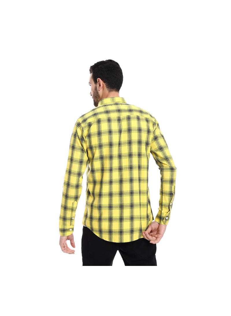 Plaid Pattern Two Front Pockets Shirt - Yellow & Black