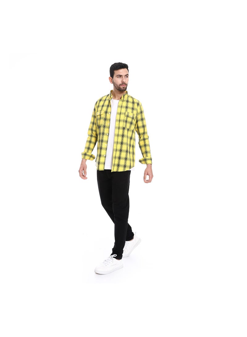 Plaid Pattern Two Front Pockets Shirt - Yellow & Black
