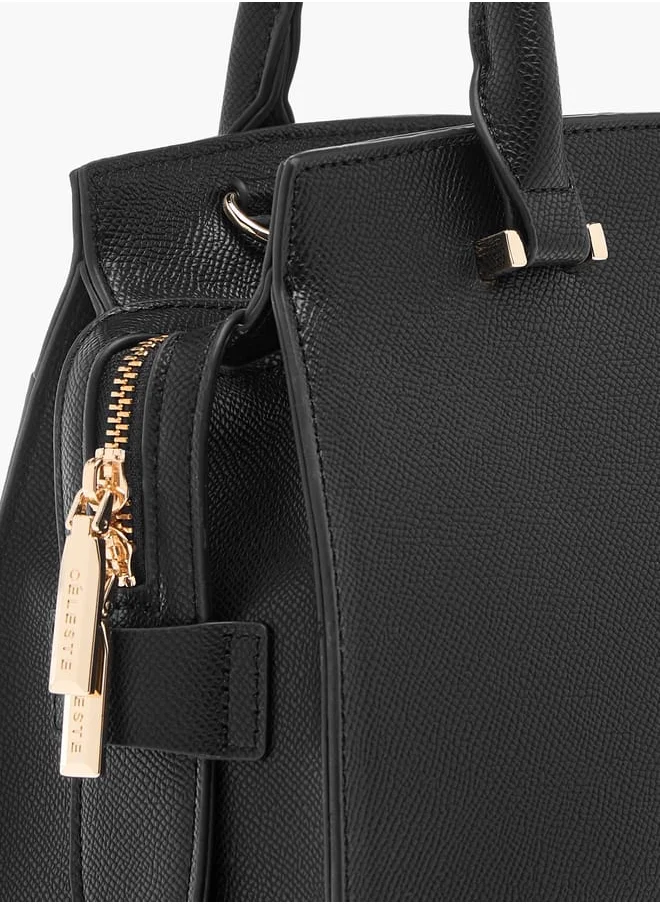سيليست Solid Tote Bag with Lock Charm and Detachable Strap