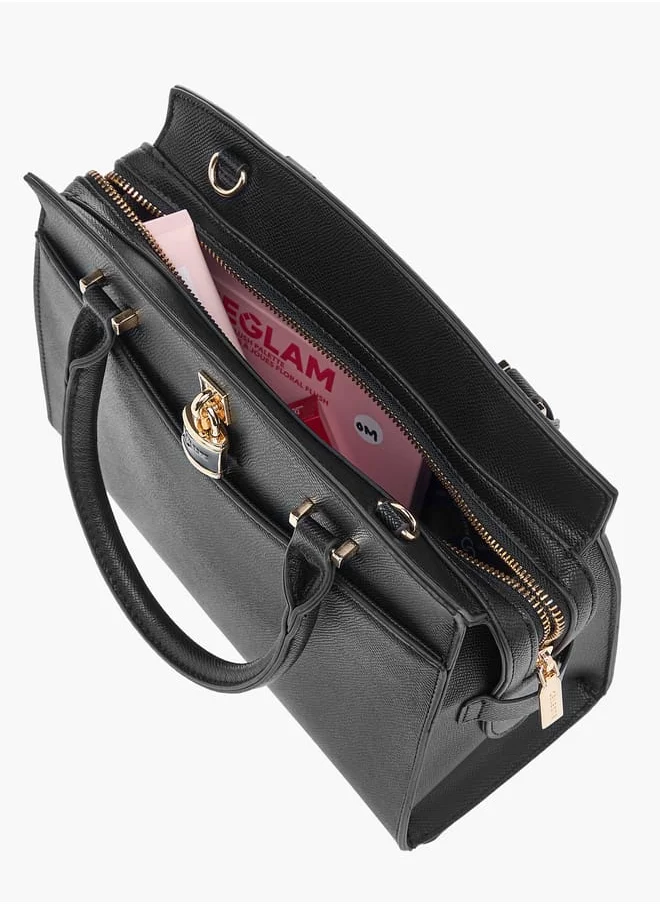 سيليست Solid Tote Bag with Lock Charm and Detachable Strap