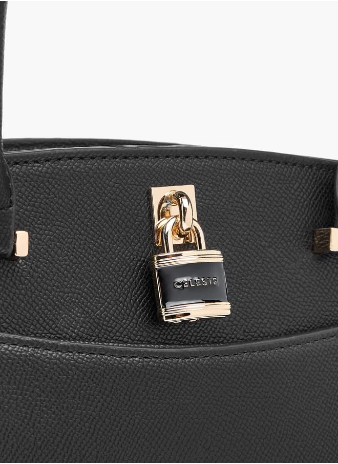 سيليست Solid Tote Bag with Lock Charm and Detachable Strap