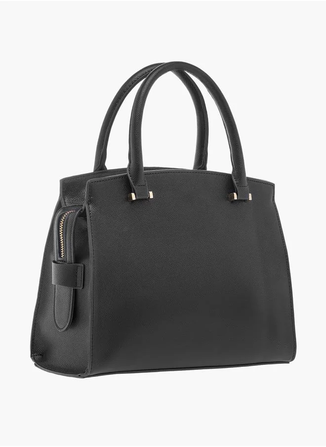 سيليست Solid Tote Bag with Lock Charm and Detachable Strap