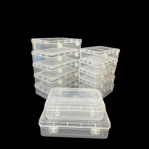 URBAA Plastic Small Storage Boxes Container With Lock Lid, Jewellery Case Organiser(PUREPACK4455-12) (Size No. - 44, 55) (Clear, 16.5 X 11 X 4.5 Cm) (Clear, 19.5 X 13 X 5 Cm) - Set Of 12, Rectangular - Image 1