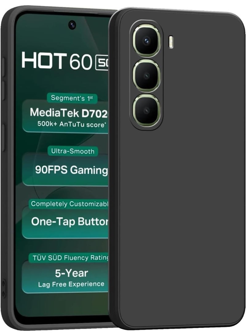 حافظة لهاتف انفينيكس هوت 60i 4G / انفنيكس هوت 60 5G، حافظة من السيليكون الناعم والبولي يوريثين الحراري، غطاء حماية خفيف الوزن بلمسة نهائية ناعمة للكاميرا وممتص للصدمات، حافظة انيقة (اسود) - Image 1