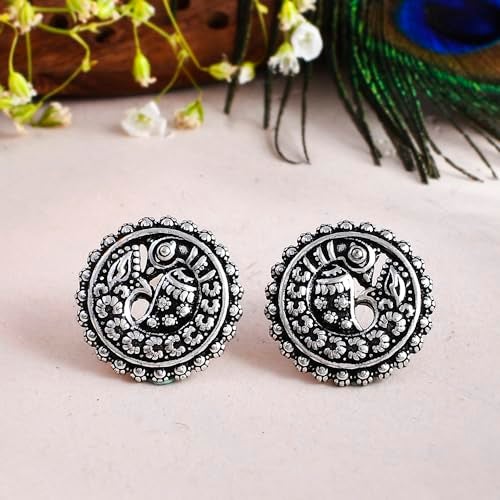 Voylla Morni Krutika Ear Studs, Oxidised, Party, EveryDay Wear, Studs Earrings for Women - Image 2