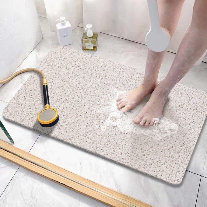 SOFT TEXTURED BATH SHOWER TUB MAT 24X32 INCH PHTHALATE FREE NON SLIP COMFORT BATHTUB MATS WITH DRAIN PVC LOOFAH BATHROOM MATS FOR WET AREAS QUICK DRYING