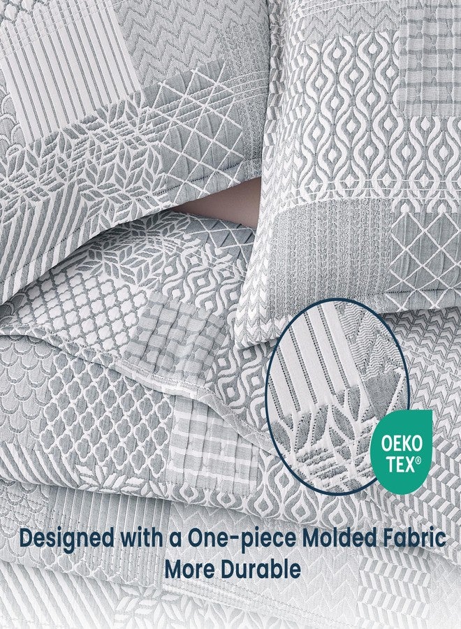 SLEEP ZONE 5 Pcs Daybed Cover Set Boho Patchwork Quilting Cozy All Season Soft Daybed Comforter Bedding Set with Bedskirt, Matching Sham, 75" × 39", Light Gray - Image 3