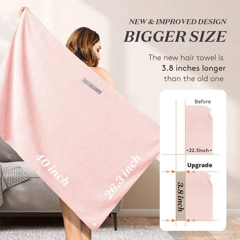 YFONG Large Hair Towel Wrap for Women, Super Absorbent Microfiber Hair Towel for Curly Hair, Fast Drying Hair Turbans with Elastic,Hair Drying Towel Wrap for Hair Care 26.3" X 40" (Pink) - Image 5